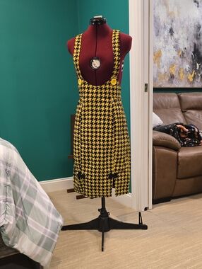 Bonsai Kitten Yellow & Black Houndstooth Pinafore Midi Dress, Size 6